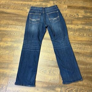 BKE Jake Jeans Mens 34L Blue Denim Straight Leg Stretch Thick Stitch Western